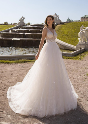 Ivory Sequined Lace Tulle Glitter Wedding Dress